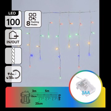 Aigostar - LED buiten kerstsnoer 100xLED/8 functies 3xAA 8x06m IP44 meerkleurig