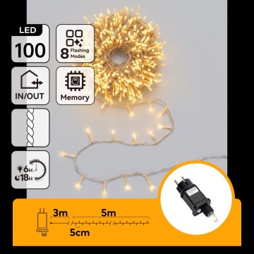 Aigostar - LED buiten kerstsnoer 100xLED/8 functies 5,3m IP44 warm wit