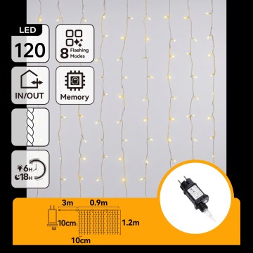 Aigostar - LED Buiten kerstsnoer 120xLED/8 functies 3,9x1,2m IP44 warm wit