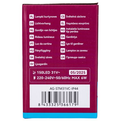 Aigostar - LED buitenkerstsnoer 150xLED/6W/230V/8 functies 1,5x1m IP44 koud wit + afstandsbediening