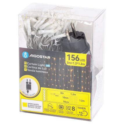 Aigostar - LED buiten kerstsnoer 156xLED/8 functies 4,2x1,2m IP44 warm wit