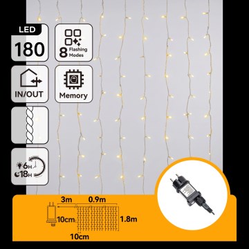 Aigostar - LED buiten kerstsnoer 180xLED/8 functies 3,9x1,8m IP44 warm wit
