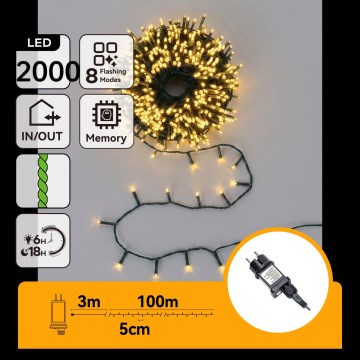 Aigostar - LED buiten kerstsnoer 2000xLED/8 functies 103m IP44 warm wit