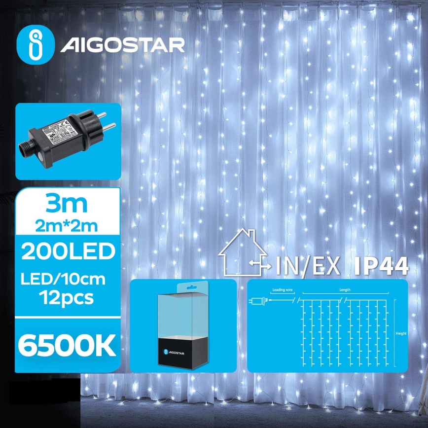 Aigostar - LED buiten kerstsnoer 200xLED/8 functies 5x2m IP44 koel wit