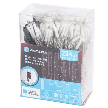 Aigostar - LED buitensnoer 234xLED/8 functies 1,2x1,8 m IP44 koud wit
