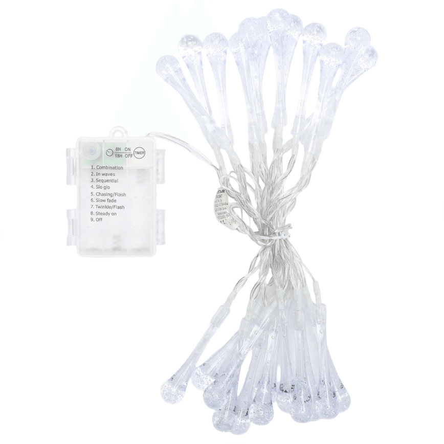 Aigostar - LED Buiten kerstverlichting 25xLED/8 functies 3xAA 2,5 m IP44 warm wit druppels
