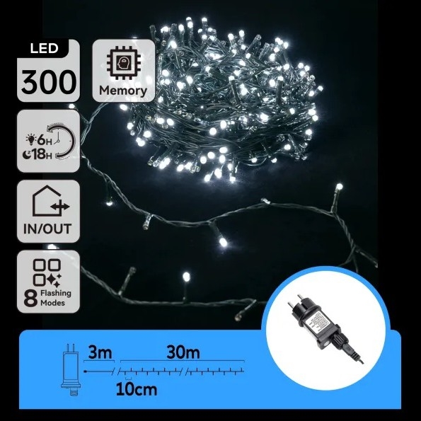 Aigostar - LED buiten kerstsnoer 300xLED/8 functies 30m IP44 koud wit