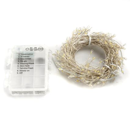Aigostar - LED buiten kerstsnoer 300xLED/8 functies 3xAA 9,3m IP44 warm wit