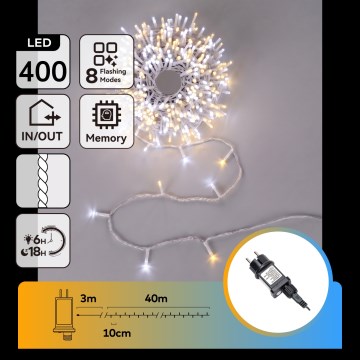 Aigostar - LED buiten kerstsnoer 400xLED/8 functies 43m IP44 warm wit/koud wit