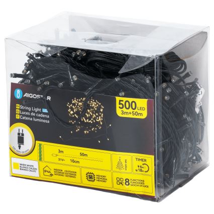 Aigostar - LED buiten kerstverlichting 500×LED/8 functies 50 m IP44 warm wit