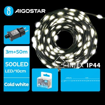 Aigostar - LED buiten kerstsnoer 500xLED/8 functies 53m IP44 koel wit