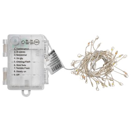 Aigostar - LED buiten kerstsnoer 50xLED/8 functies 3xAA 1,8m IP44 meerkleurig