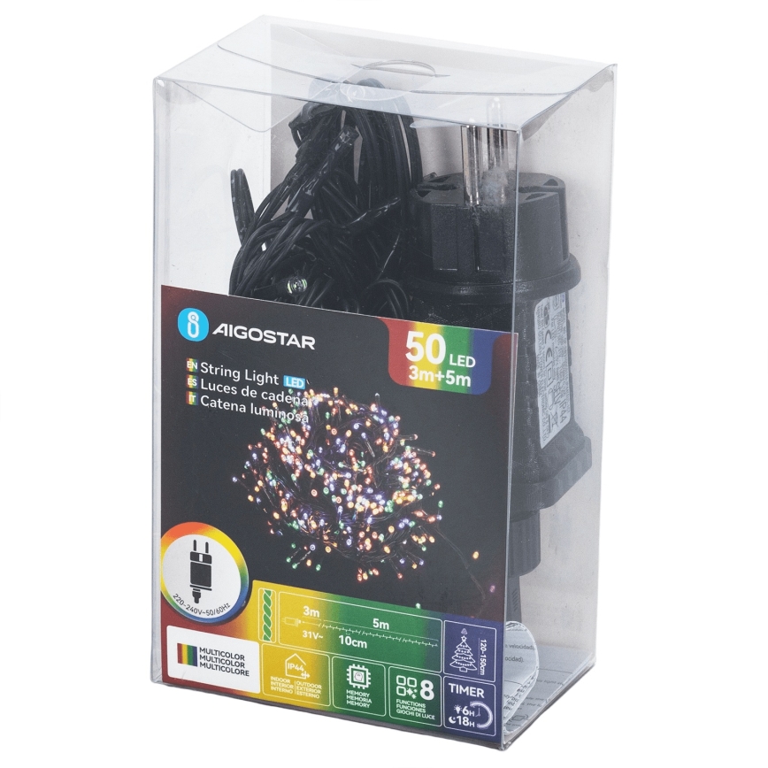 Aigostar - LED buiten kerstsnoer 50xLED/8 functies 8m IP44 meerkleurig