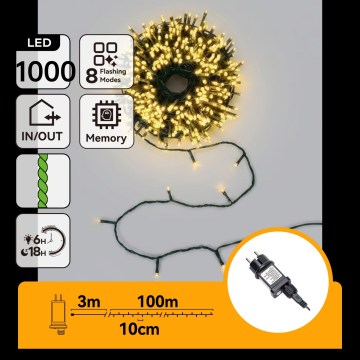 Aigostar - LED buiten kerstverlichting 1000xLED/8 functies 103m IP44 warm wit