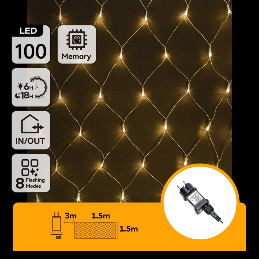 Aigostar - LED buiten kerstverlichting 100x LED / 8 functies 4,5x1,5m IP44 warm wit