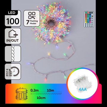 Aigostar - LED buiten kerstverlichting 100xLED/7 functies 4xAA 10,3m IP44 meerkleurig + afstandsbediening