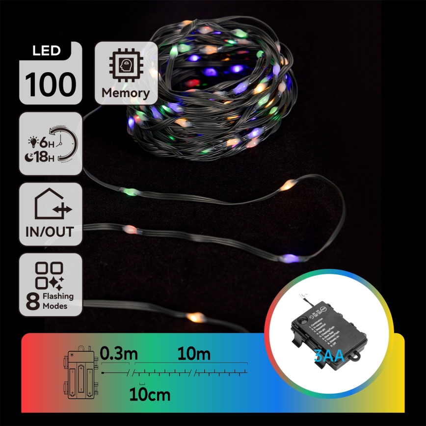 Aigostar-LED Buiten kerstverlichting 100xLED/8 functies 3xAA 10,3m IP44 multicolor