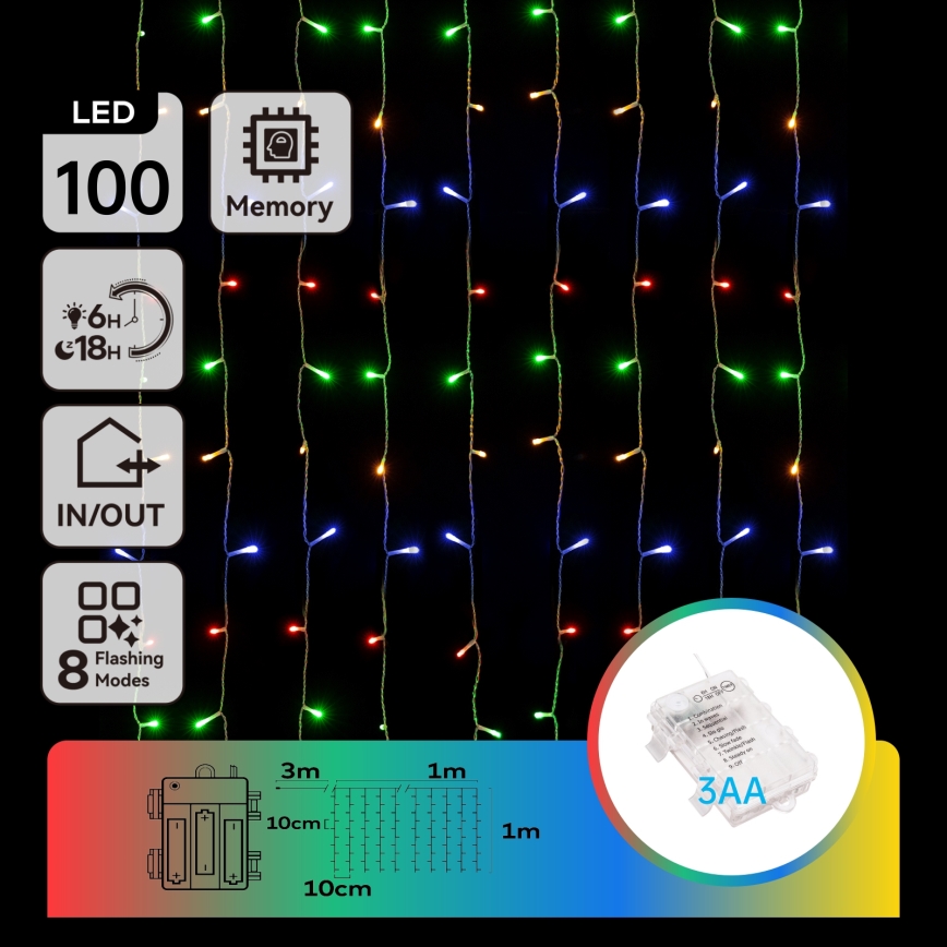 Aigostar - LED Buiten Kerstverlichting 100xLED/8 functies 3xAA 4x1m IP44 multicolor