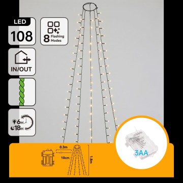 Aigostar - LED buiten kerstverlichting 108xLED/8 functies 3xAA 1,8m IP44 warm wit