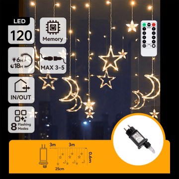 Aigostar - LED buiten kerstverlichting 120xLED/6W/230V/8 functies 3x0,6m IP44 warm wit + afstandsbediening