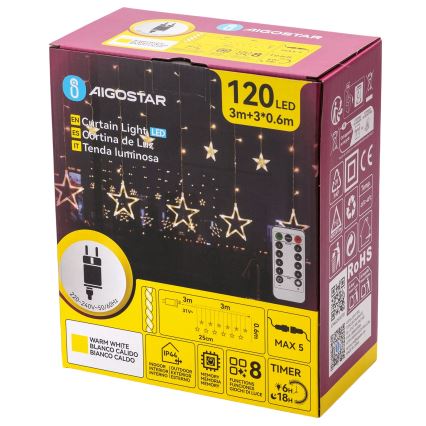 Aigostar - LED buitenlichtsnoer 120xLED/8 functies 3x0,6 m IP44 warm wit + afstandsbediening