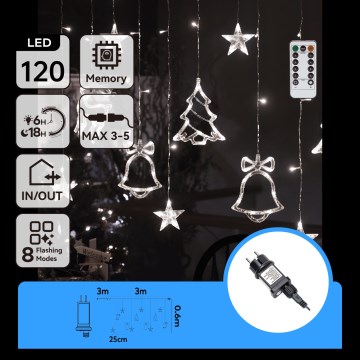 Aigostar - LED buiten kerstverlichting 120xLED/8 functies 3x0,6m IP44 koud wit + afstandsbediening