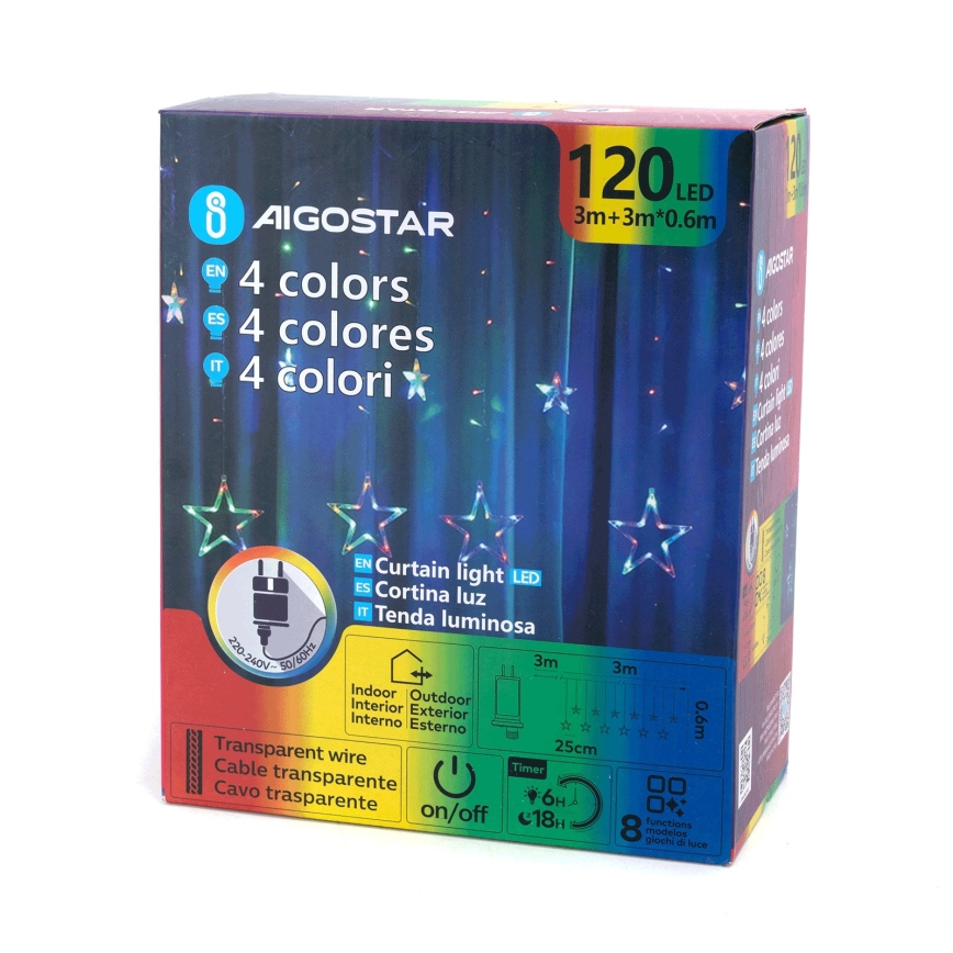 Aigostar - LED buiten kerstketting 120xLED/8 functies 6x0,6m IP44 multicolor + afstandsbediening