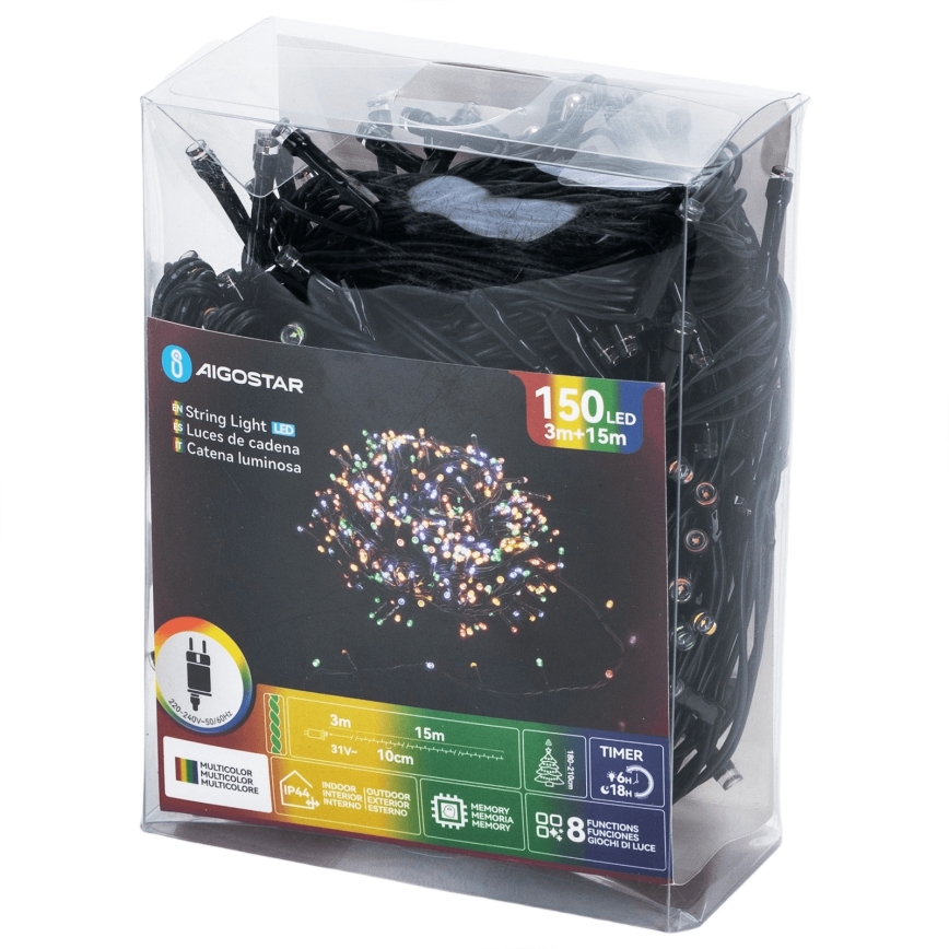 Aigostar - LED buiten kerstverlichting 150xLED/8 functies 18m IP44 meerkleurig