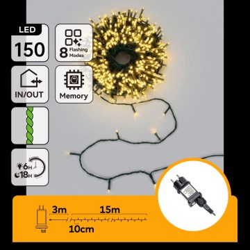 Aigostar - LED Buiten kerstverlichting 150xLED/8 functies 18m IP44 warm wit