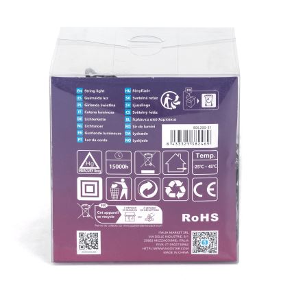 Aigostar - LED buiten kerstverlichting, 200 LED, 8 functies, 13 m, IP44, warm wit