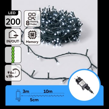Aigostar - LED Buiten Kerstverlichting 200xLED/8 functies 13m IP44 koel wit