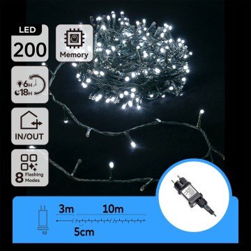 Aigostar - LED buiten kerstverlichting 200xLED/8 functies 13m IP44 koel wit