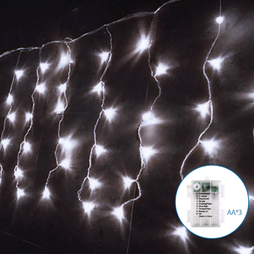 Aigostar - LED Buiten Kerstverlichting 200xLED/8 functies 13x0,4m IP44 koud wit