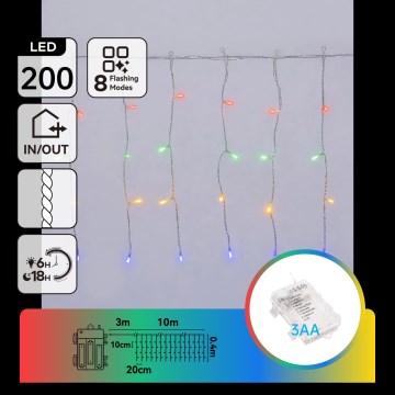 Aigostar - LED buiten kerstverlichting 200xLED/8 functies 3xAA 13x0,4m IP44 meerkleurig