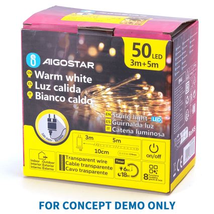 Aigostar - LED buiten kerstverlichting 200xLED/8 functies 3xAA 5x2m IP44 warm wit