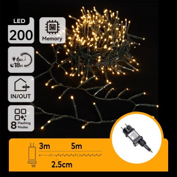 Aigostar - LED buiten kerstverlichting 200xLED/8 functies 8m IP44 warm wit