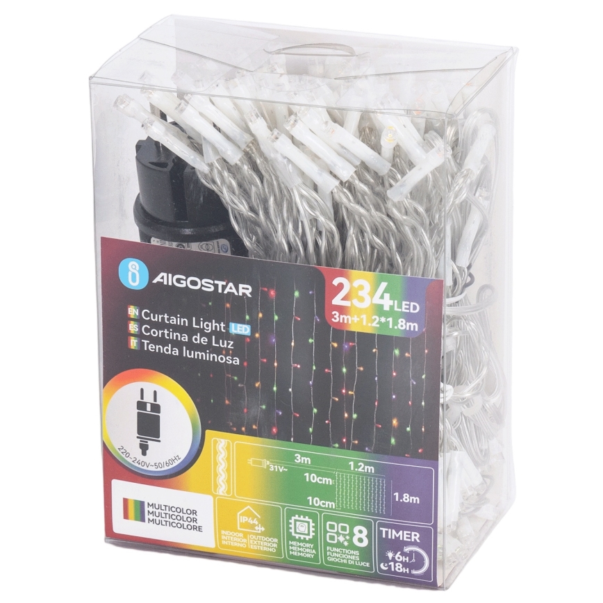 Aigostar - LED buiten kerstverlichting 234xLED/8 functies 1,2x1,8 m IP44 meerkleurig