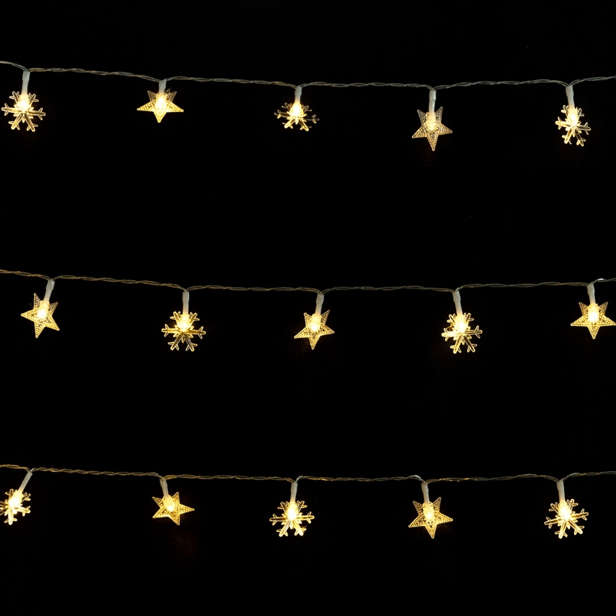 Aigostar - LED buiten kerstverlichting 25x LED, 8 functies, 3x AA, 2,5 m, IP44, warm wit, sterren