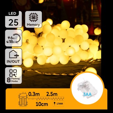 Aigostar-LED Buiten kerstverlichting 25xLED/3xAA/8 functies 2,8 m IP44 warm wit