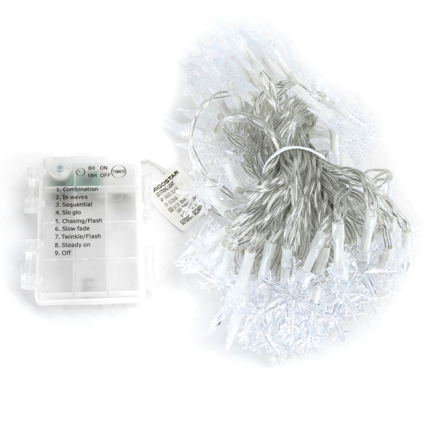 Aigostar - LED buiten kerstverlichting 25x LED, 8 functies, 3x AA, 2,5 m, IP44, warm wit, sterren