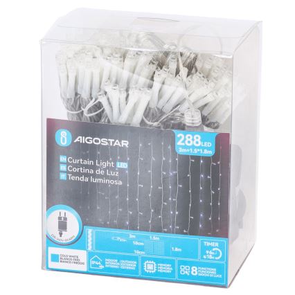 Aigostar - LED buiten kerstverlichting 288xLED/8 functies 1,5x1,8m IP44 koel wit