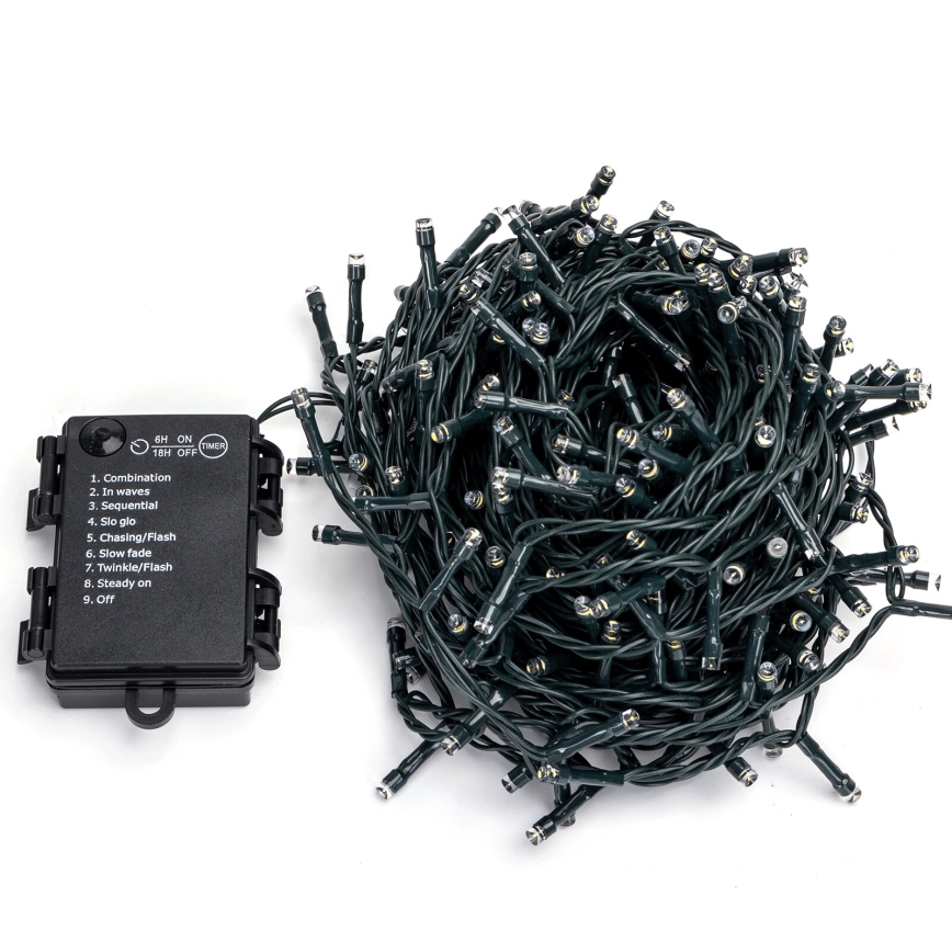 Aigostar-LED Buiten kerstverlichting 300xLED/8 functies 3xAA 15,3m IP44 warm wit