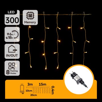 Aigostar - LED buiten kerstverlichting 300 LED / 8 functies, 15 × 0,4 m, IP44, warm wit
