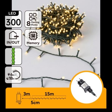 Aigostar - LED Buiten Kerstverlichting 300xLED/8 functies 18m IP44 warm wit