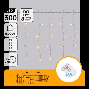 Aigostar - LED Buiten kerstverlichting 300xLED/8 functies 18x0,4m IP44 warm wit