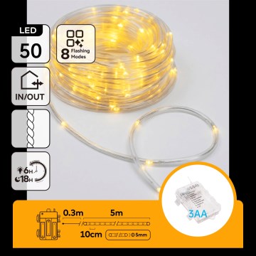 Aigostar - LED buiten kerstverlichting 50xLED/8 functies 3xAA 5,3 m IP44 warm wit