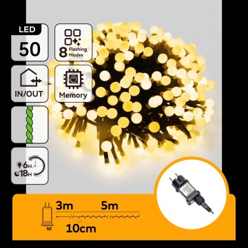 Aigostar - LED buiten kerstverlichting 50xLED/8 functies 8m IP44 warm wit
