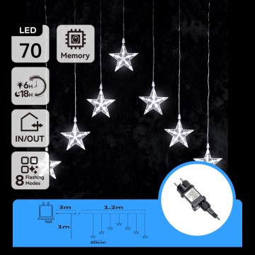 Aigostar - LED buiten kerstverlichting 70xLED 1,2x1m IP44 koud wit sterren
