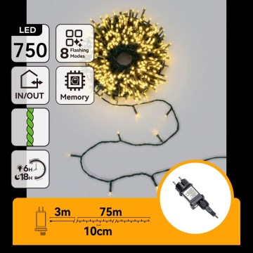 Aigostar - LED buiten kerstverlichting 750xLED/8 functies 78m IP44 warm wit