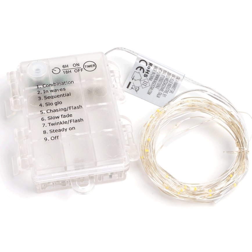 Aigostar -LED Buiten  snoer 100xLED/8 functies 3xAA 10,3m IP44 warm wit